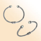 Sterling silver cuff bangle with lustrous pearls and Balinese detailing, handmade in Bali.